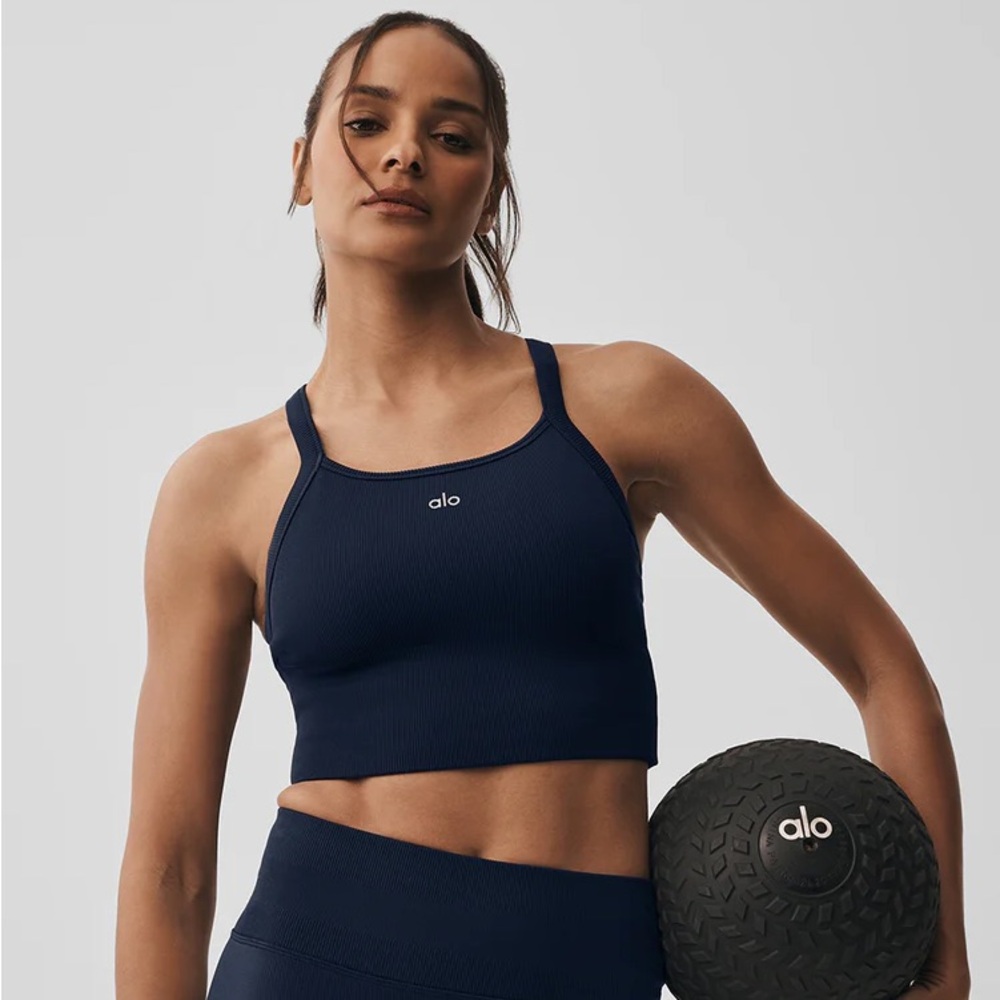 ALO Yoga ribbed Navy bra racerback top & Limestone goddess Tank large